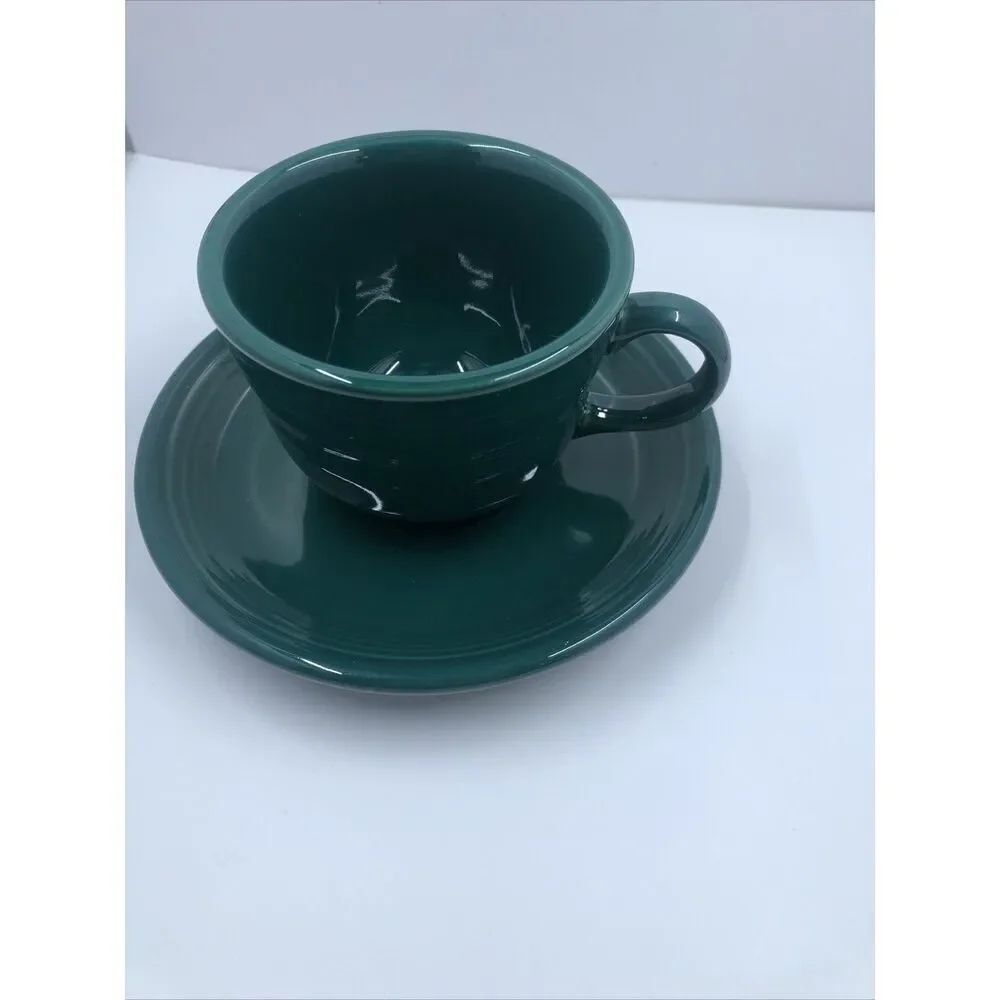 Fiesta Ware Evergreen Tea Cup And Saucer Set Retired Dark Green 2 Pc